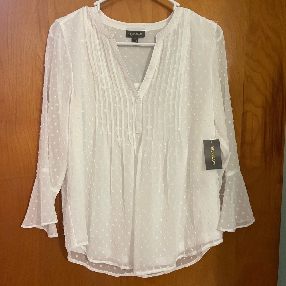 Style & Co. Ivory Textured Dot Top